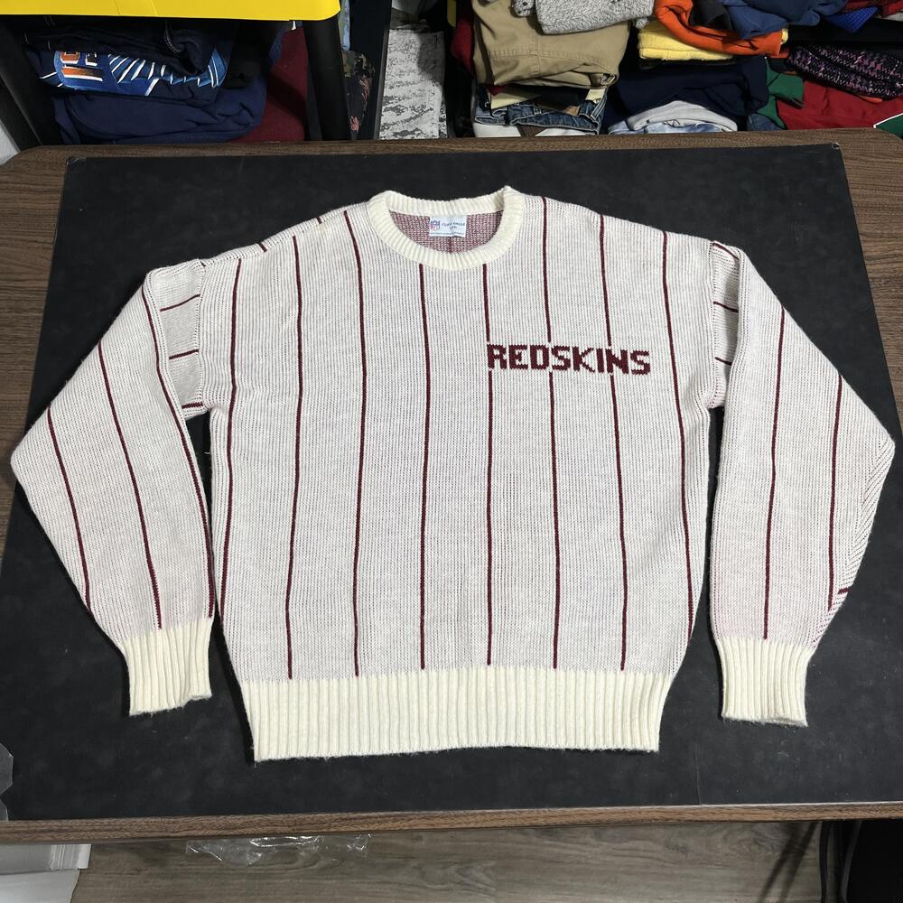 Vintage Washington Redskins Sweater Mens Large White NFL Football Cliff Engle